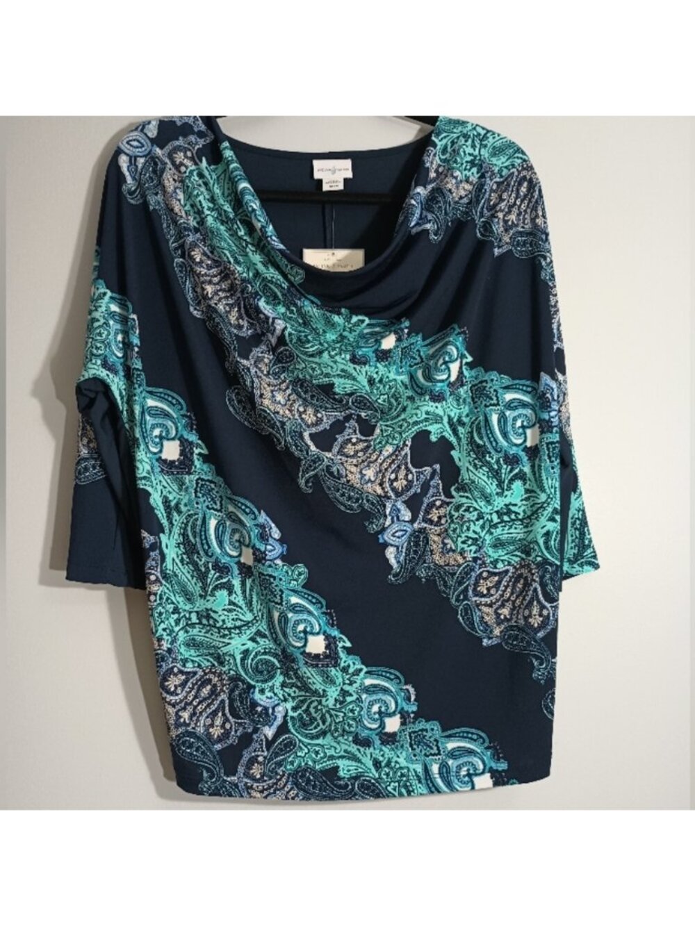 Jaclyn Smith Navy and Teal‎ Paisley Blouse M